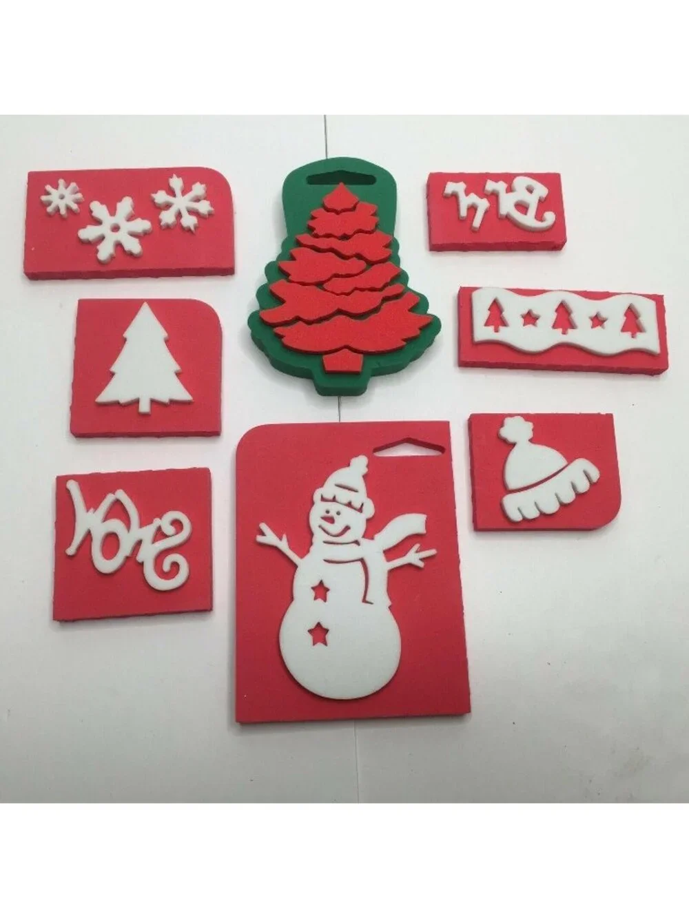 Foam Holiday Christmas Craft Stamps Set 8 Christmas Tree Snowman Snowflakes Joy